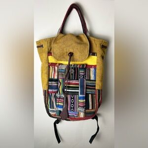 BOHO Hippie Backpack Bag Cotton Handmade In Nepal Patchwork Earth‎ Tones College